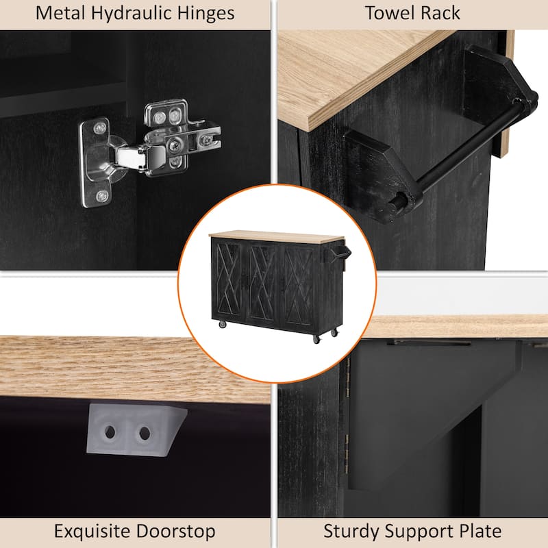 Kyle Geometric Twill Textured Design Kitchen Island with Drop Leaf(51-in x30-in x36-in)