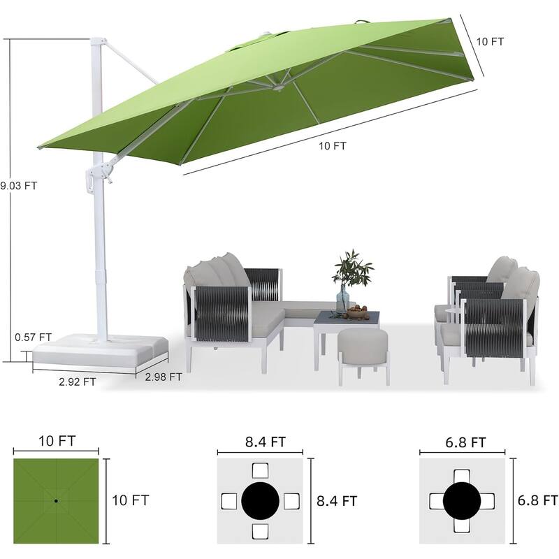 PURPLE LEAF White Square Cantilever Patio Umbrella With Base