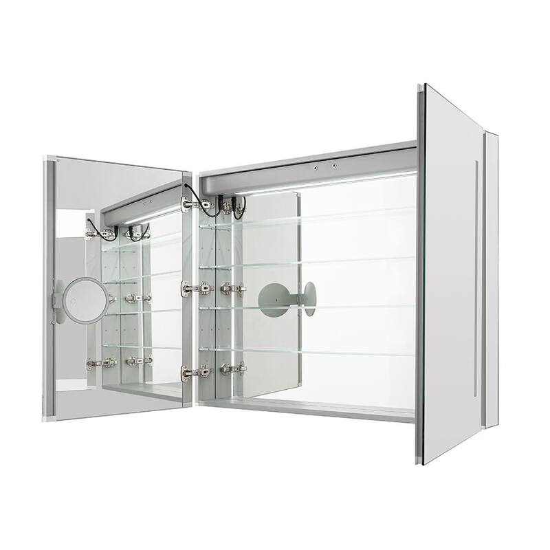 AQUADOM Signature Royale 36W LED Medicine Cabinet Defogger, 3X LED Vertically Adjustable Magnifying Mirror, Electrical Outlets