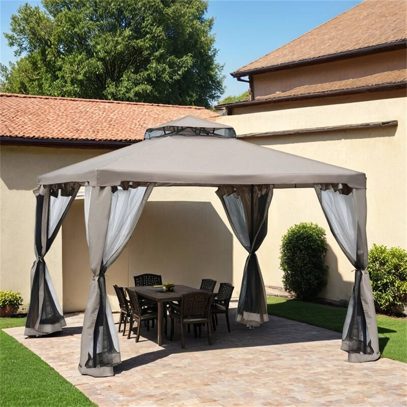 Outsunny 9.6'x9.6' Patio Gazebo,Outdoor Canopy Shelter w/2-Tier Roof