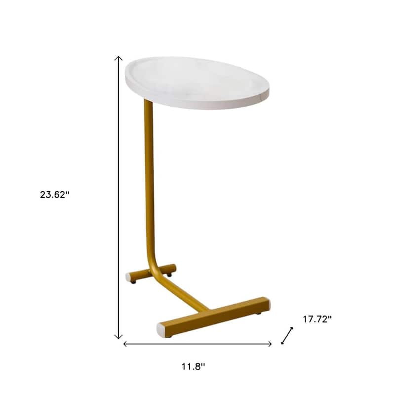 HomeRoots Set of Two White and Gold Faux Marble and Metal Oval End Tables - 11.80 in. x 23.62 in. x 17.72 in.