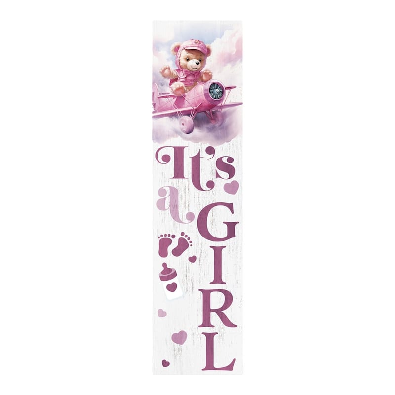 HomeRoots 36" Pink And White Solid Wood New Baby Porch Sign
