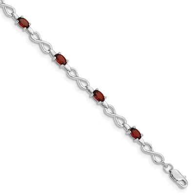 Curata 925 Sterling Silver Polished Open back Lobster Claw Closure Garnet Bracelet