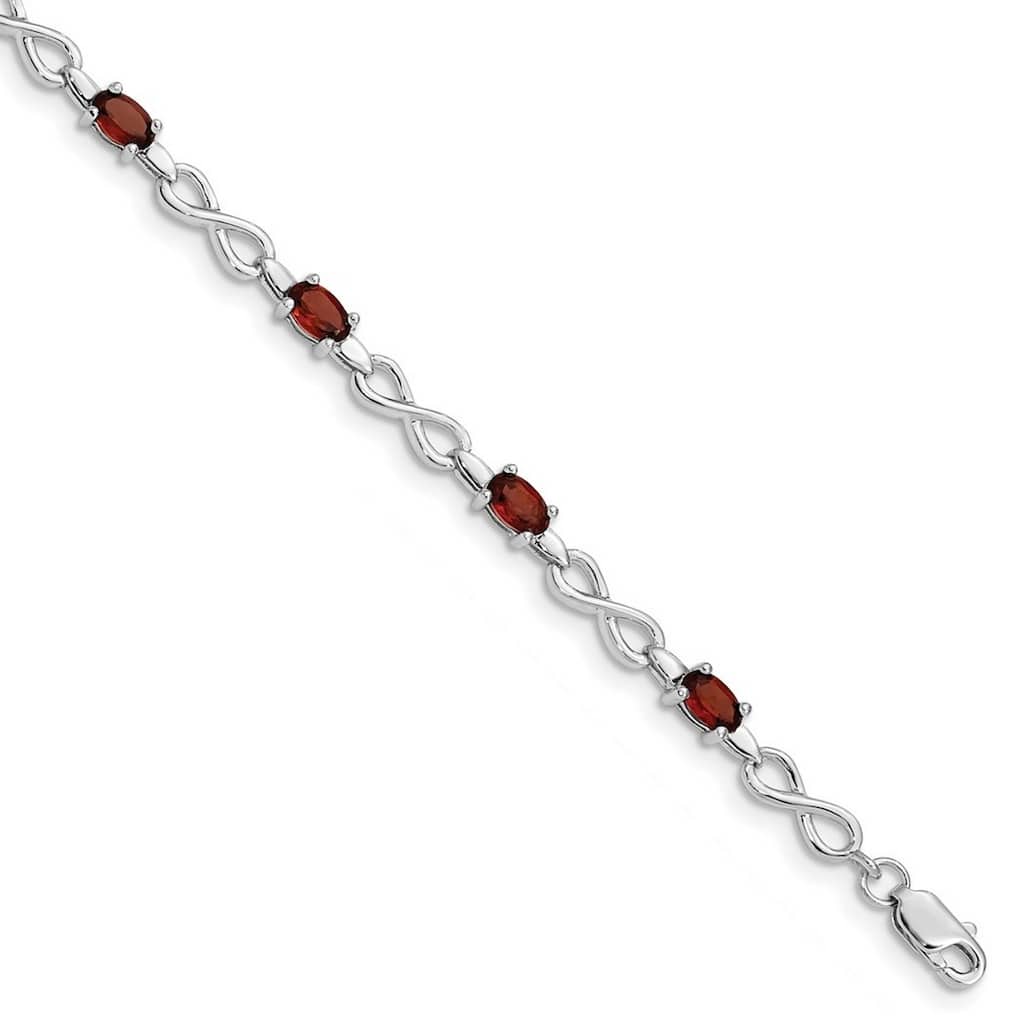 Curata 925 Sterling Silver Polished Open back Lobster Claw Closure Garnet Bracelet