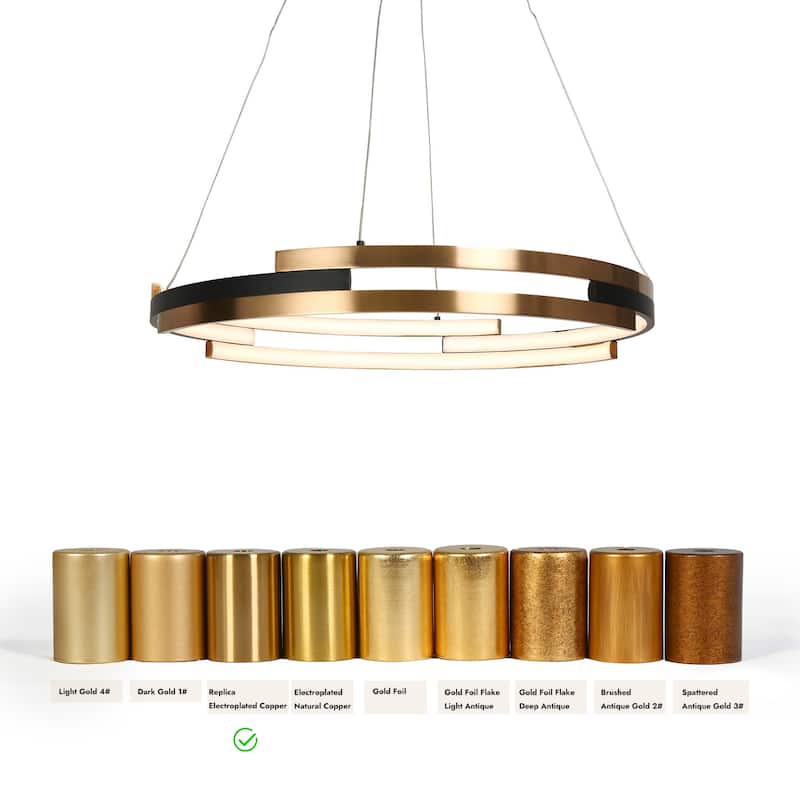 Modern Contemporary Black Gold Wheel Chandelier Integrated LED Round Pendant Light for Dining Room - 25.5" D x 63.5" H