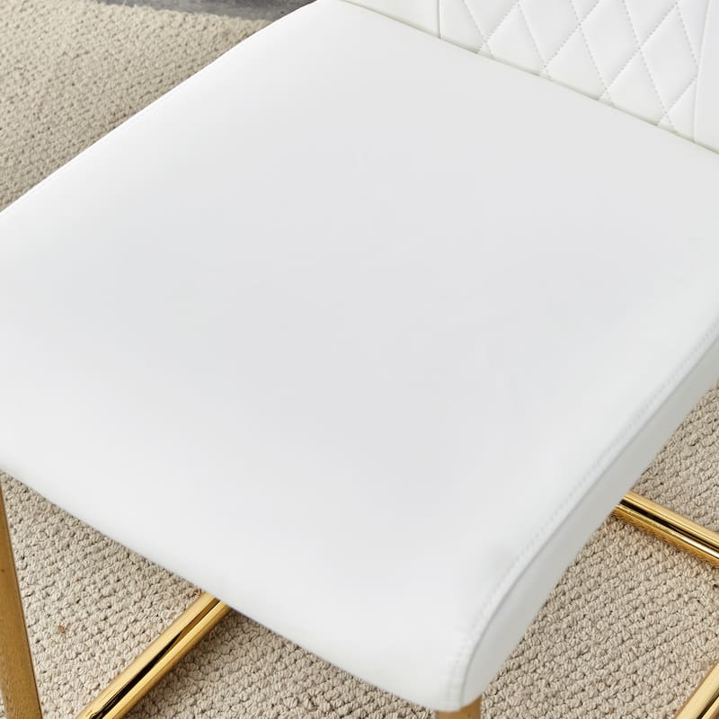 Faux Leather Dining Room Chairs with Upholstered Seat, Modern Kicthen Chairs Armless Accent Chairs with Metal Legs, Set of 4