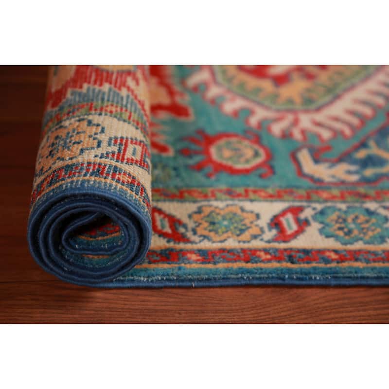 Turquoise Kazak Foyer Rug Hand-Knotted Wool Carpet - 2'8"x 4'1"