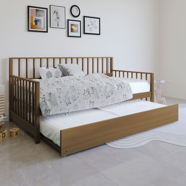 CraftPorch Classic Wooden Twin Size Daybed With Trundle - Light Oak