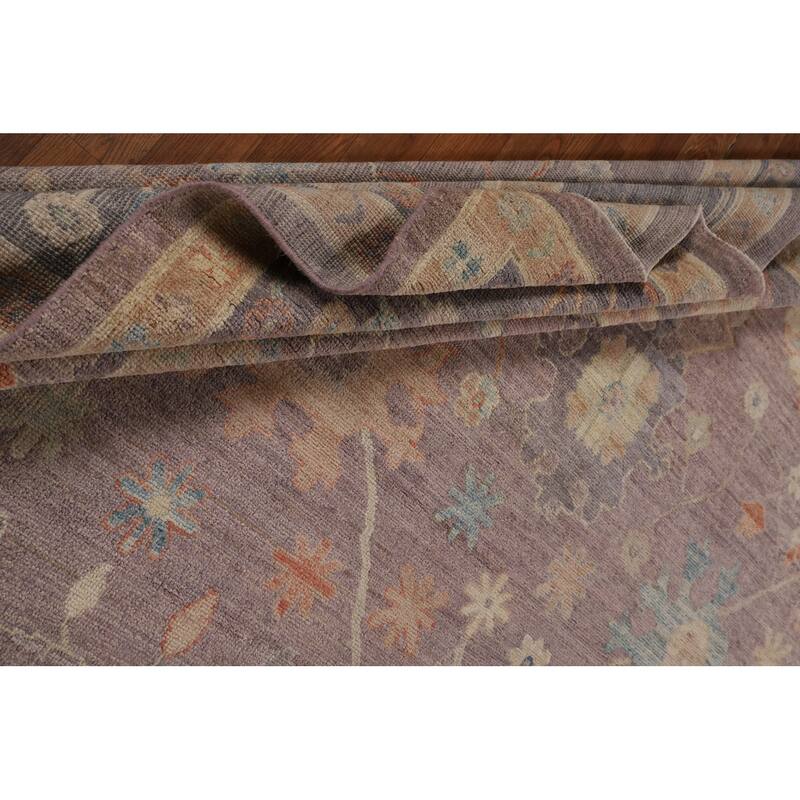 Floral Vegetable Dye Oushak Turkish Rug Hand-Knotted Brown Wool Carpet - 8'9"x 11'9"