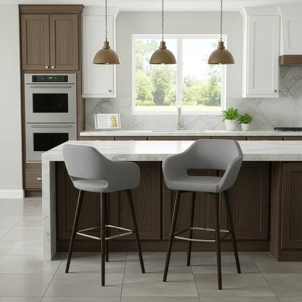 Adel Modern Grey Fabric Bar Stool with Beech Legs (Set of 2) - Bed Bath ...