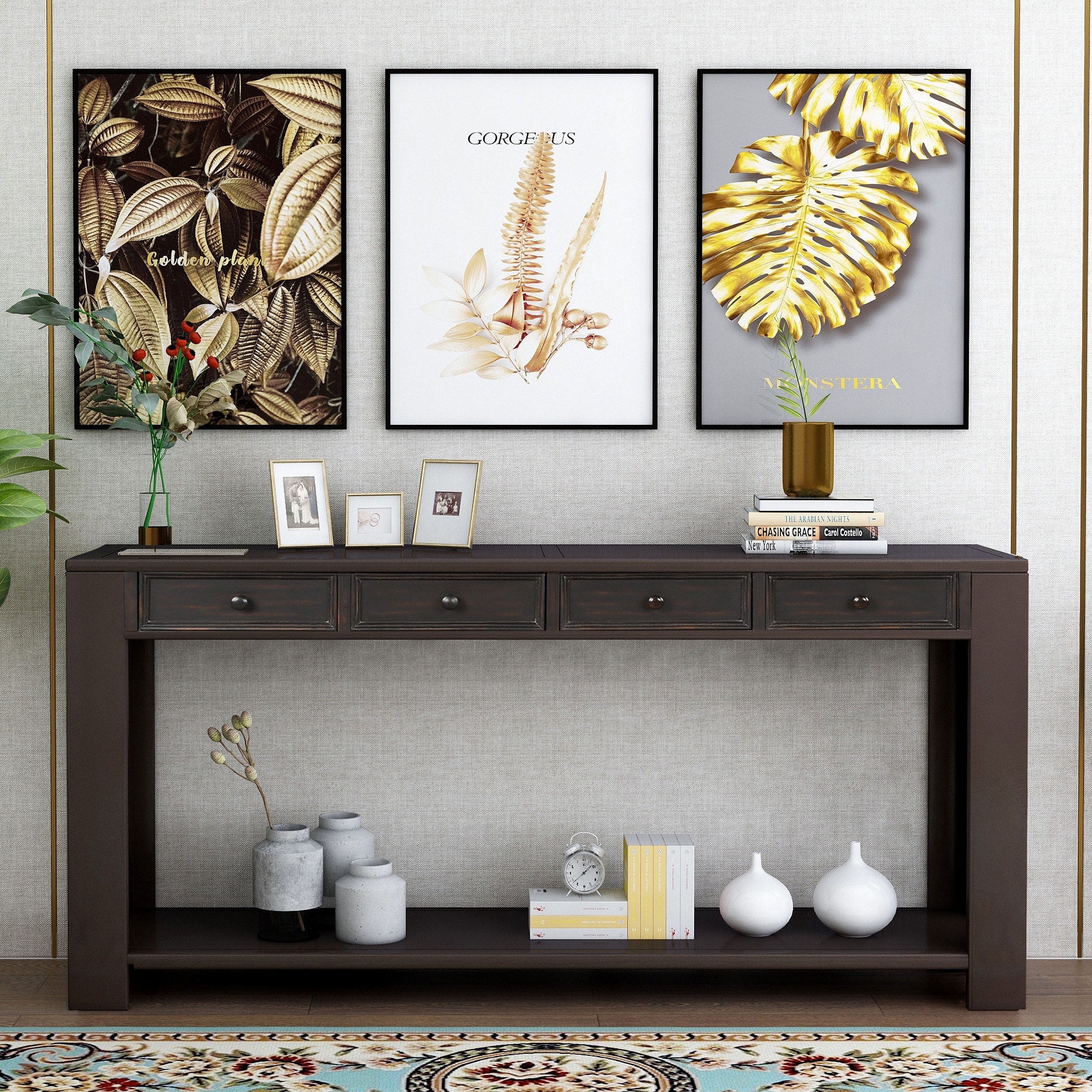 Shop Black Console Table With 4 Storage Drawers Overstock 29341068