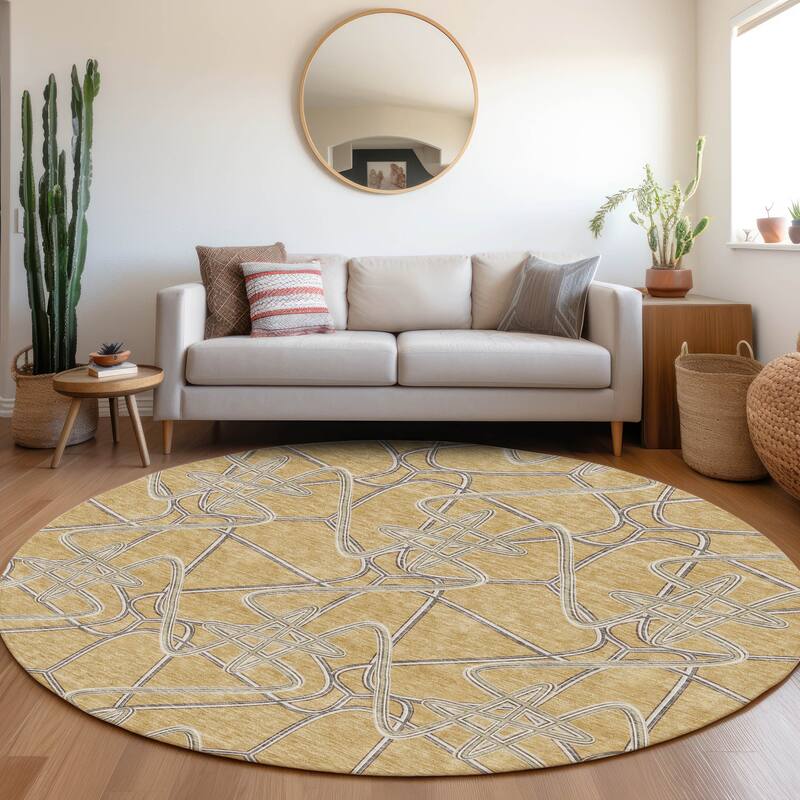 Premium Washable Super Soft Modern Maze Mayfield Rug - Gold - 8' x 8'