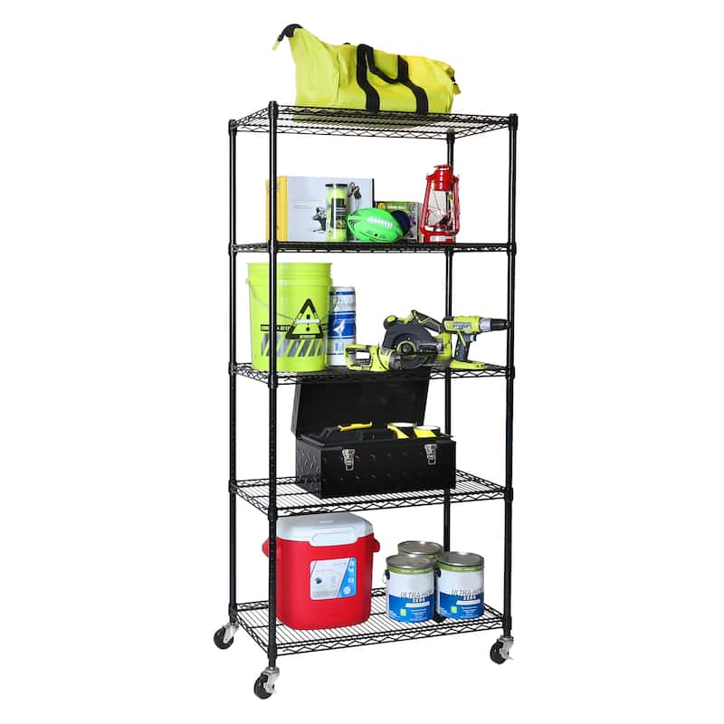 Seville Classics UltraDurable Commercial-Grade 5-Tier NSF Wire Shelving with Wheels, 36" W x 18" D x 72" H, Black