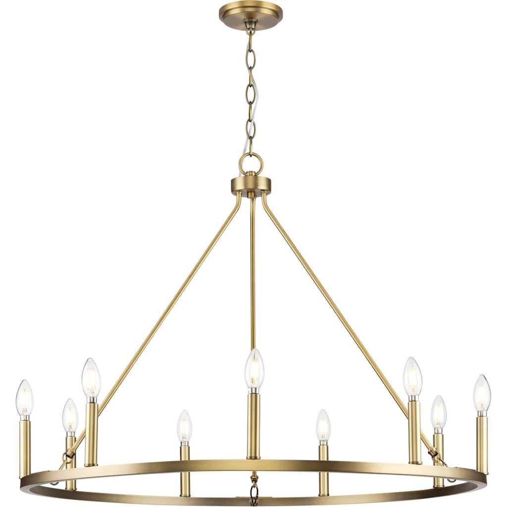 Gilliam Collection Nine-Light Vintage Brass New Traditional Chandelier - 35.5 in x 35.5 in x 26.5 in