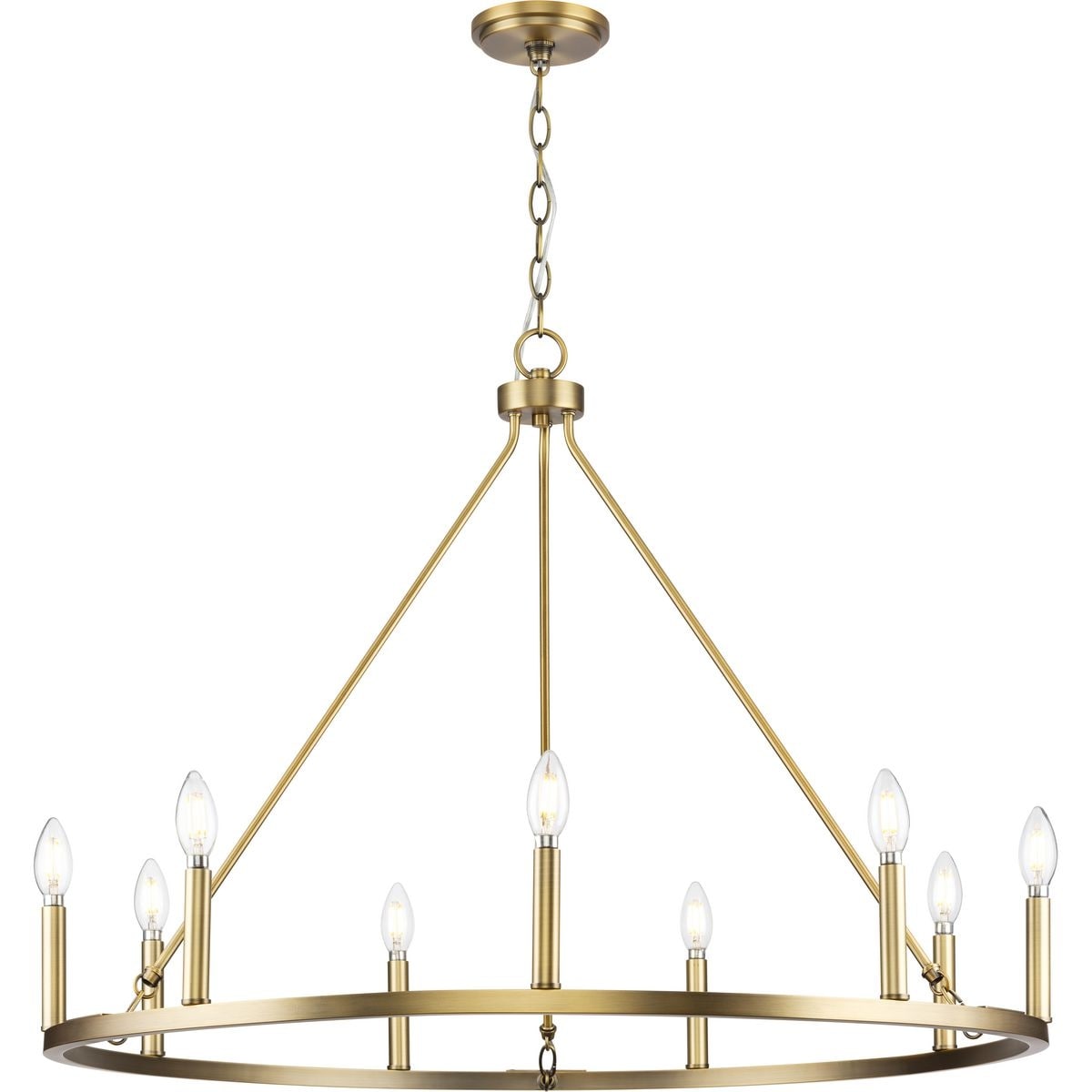 Progress Lighting Gilliam Collection Nine-Light Vintage Brass New Traditional Chandelier - 35.5 in x 35.5 in x 26.5 in