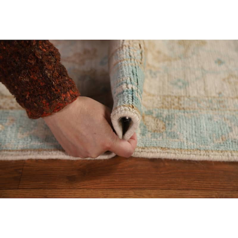 Hand Knotted Oriental 100% Wool Carpet Transitional Geometric Peach Oushak Area Rug - 2' 10'' X 1' 11''