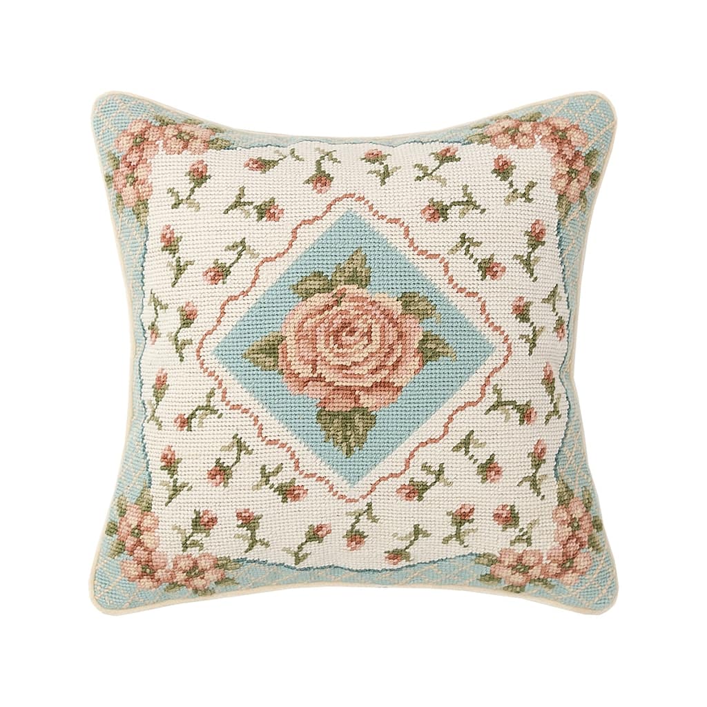 14" x 14" Morning Rose Needlepoint Pillow