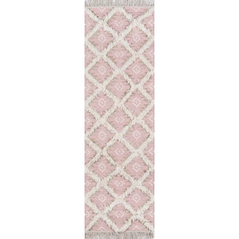 Momeni Harper Hand-woven Trellis Pattern Wool Contemporary Area Rug - 2'3" x 7'10" Runner - Pink - Rectangle