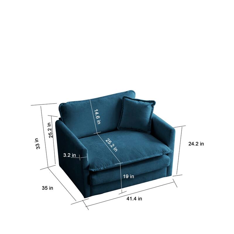 Deep Single Seat Sofa Chair Accent Chairs with 1 Toss Pillow, Living Room Chenille Upholstered Reading Armchair