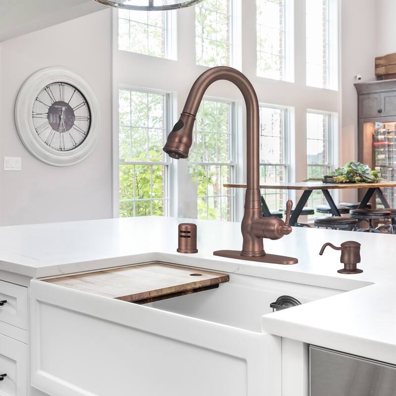Copper Kitchen Faucet with Single Handle and Pull Down Sprayer