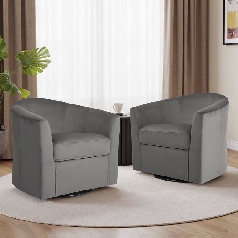2 Set Modern Upholstered Swivel Barrel Chair Living Room Accent Chair