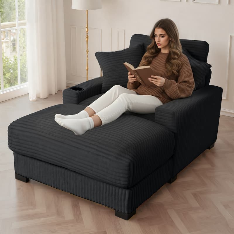 GDFStudio - Polyester 1-Seater 28.3" Chaise Lounge with Tufted Back and Arm