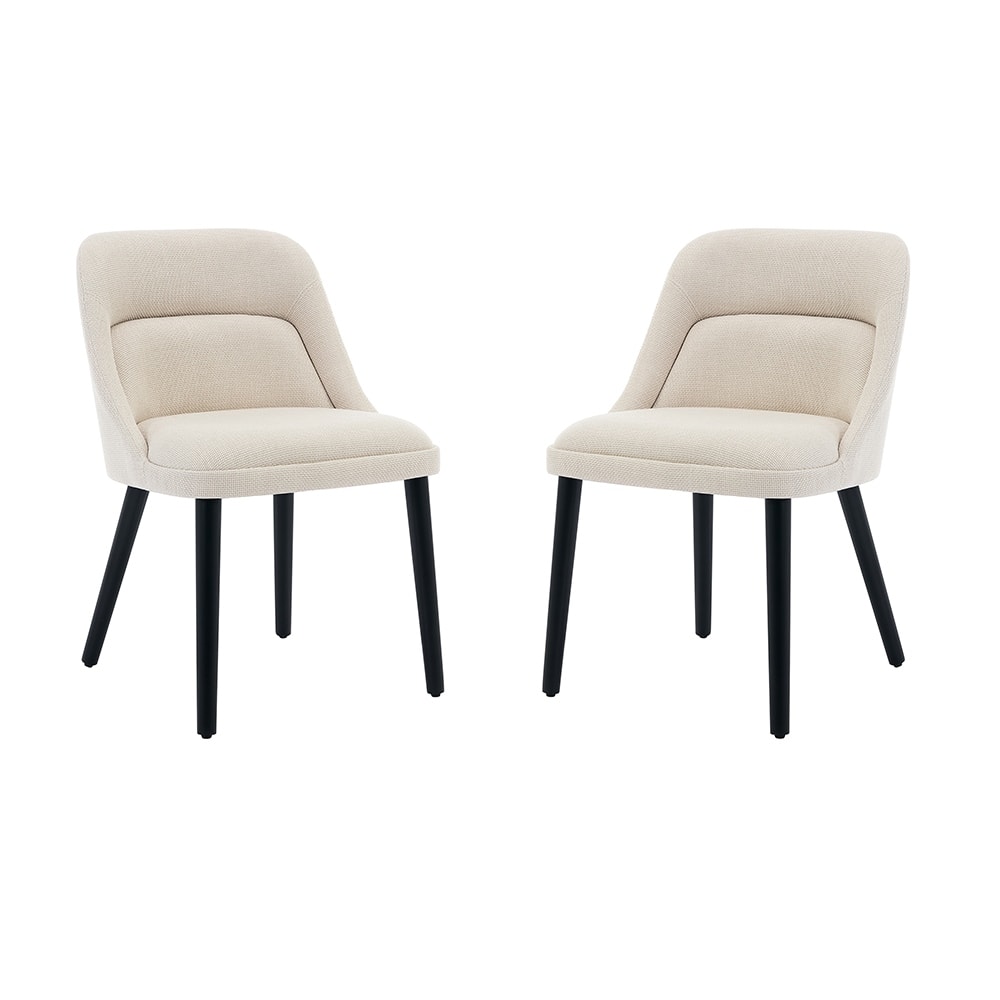 Set of 2 Modern Dining Chairs, Upholstered Linen Fabric Chairs with Wooden Legs, Comfortable Accent Chairs