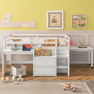 Multi-Functional Twin Size Low Loft Bed Built-in Desk with 2 Drawers ...