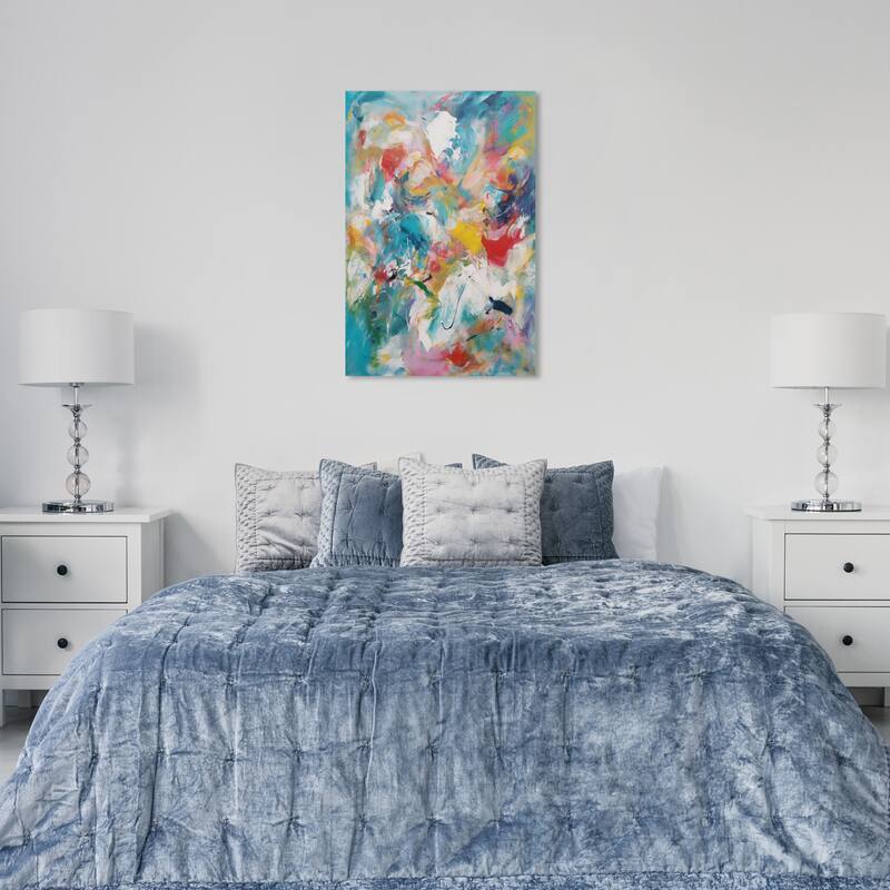 Wynwood Studio Abstract Retro Fest Blue and Teal Modern & Contemporary Wall Art Canvas Print - 36 x 24