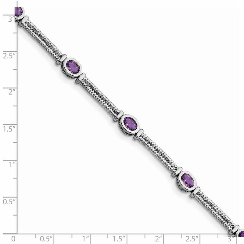 Curata 925 Sterling Silver Textured Polished Box Catch Closure Amethyst Bracelet 7 Inch Box Clasp