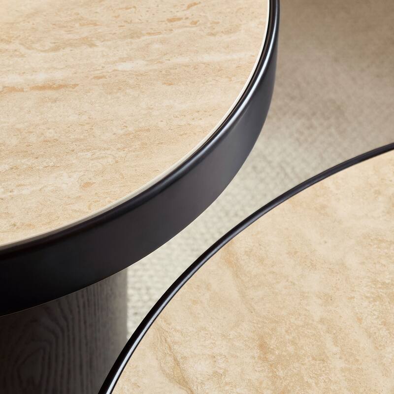 Nesting Round Coffee Table Set with Sintered Stone Tabletop, Modern Living Room Center Table