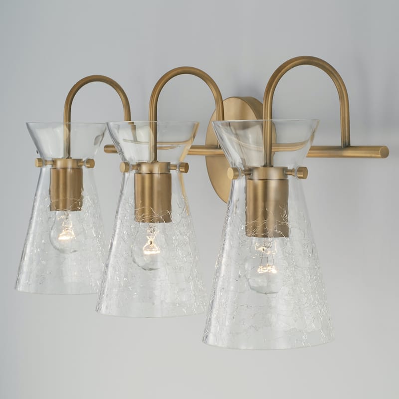 3-light 24-inch Bath/ Vanity Fixture w/ Clear Half-Crackle Tapered Glass