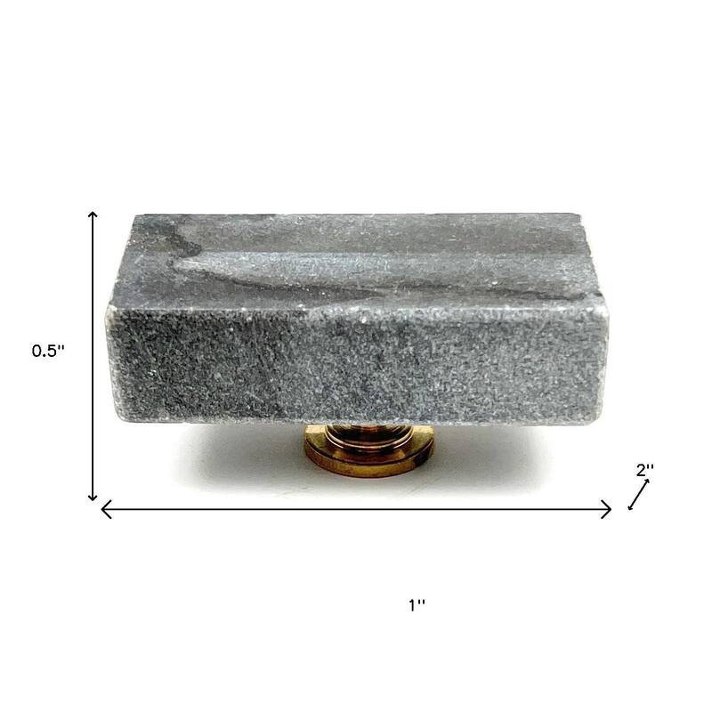 HomeRoots Set of Six Gray Rectangle Knob Stone Drawer Pull Knobs - 1.00 in. x 0.50 in. x 2.00 in.