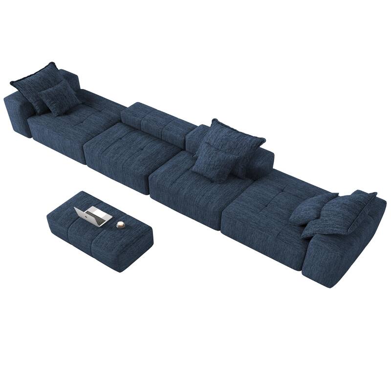 Modern Oversized Modular Sectional Sofa, Sparkling Chenille, 6 PCS DIY, No Assembly, Blue