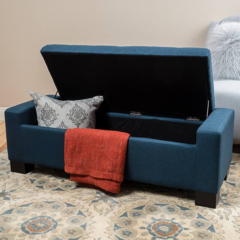 Roomfitters Modern Upholstered Storage Ottoman Bench, Lift-Top Entryway Seating - Navy Blue