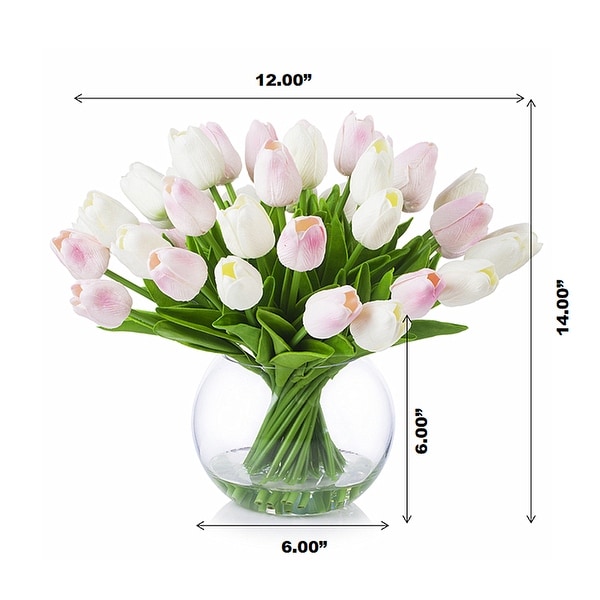 Enova Home Artificial Tulip Arrangement, Glass Vase, Faux Water