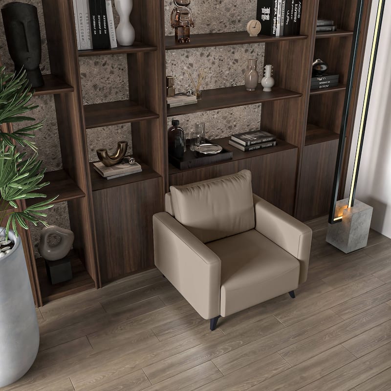Single-Seater Sofa Modern Armchair Upholstered Vegan Leather with Metal Legs Removable Cushions Inno Series by LeisureMod