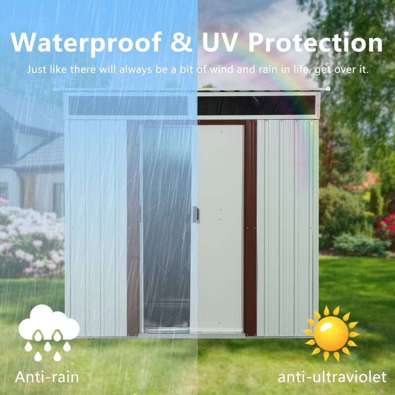 Outdoor Rust-proof Metal Storage Shed Garden Shed with Lockable Sliding Door, Waterproof Tool Shed, Transparent Roof Panel