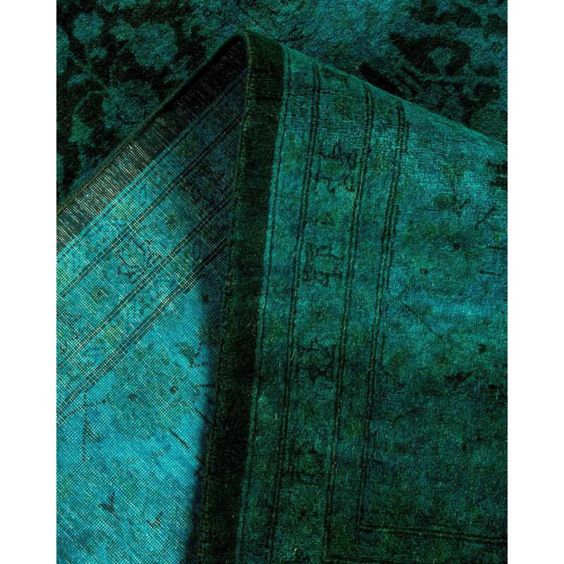 Overton Hand Knotted Wool Vintage Inspired Modern Contemporary Overdyed Green Area Rug - 8' 4" x 10' 3"