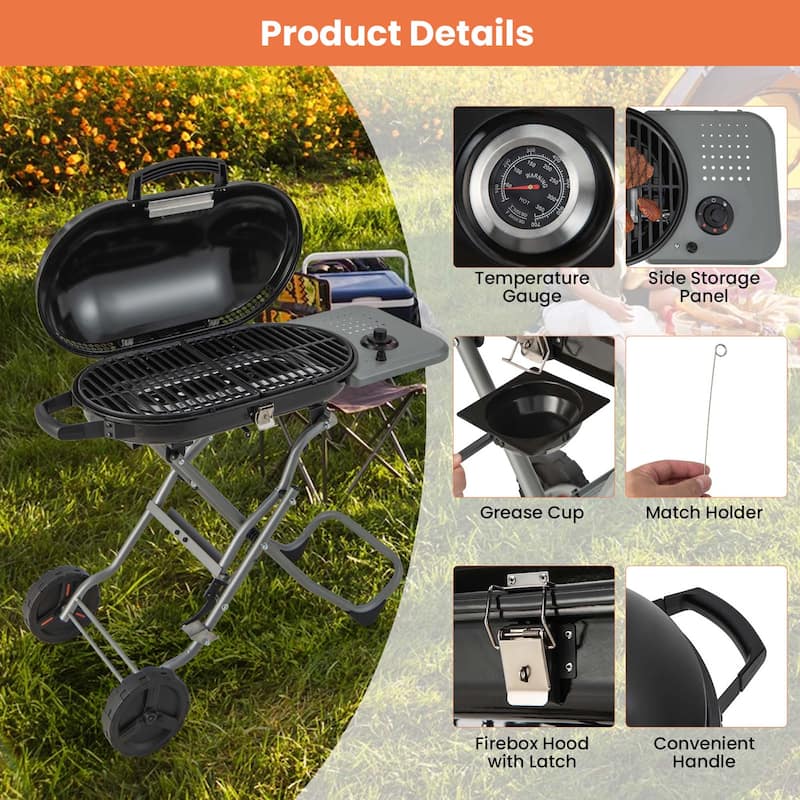 Portable Propane Folding Gas Grill Griddle with Wheels & Side Shelf