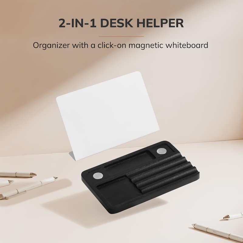 Jani Wooden Desk Organizer with Magnetic Whiteboard - Solid Wood, Hidden Storage & Anti-Skid Base for Home, Office & Workspaces