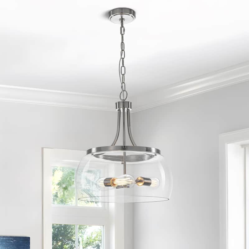 Starsky 1/3-Light Modern Clear Glass Dome Pendant Light - 3-Light - Nickel