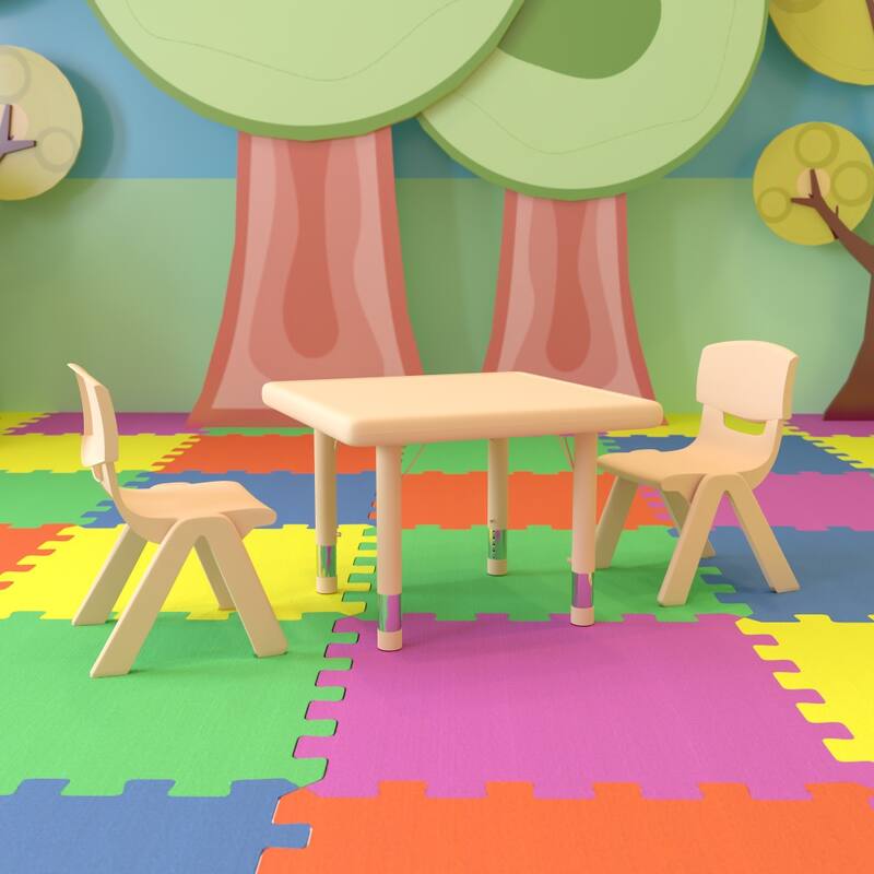 24" Square Plastic Height Adjustable Activity Table Set with 2 or 4 Chairs - 4 chairs - Natural