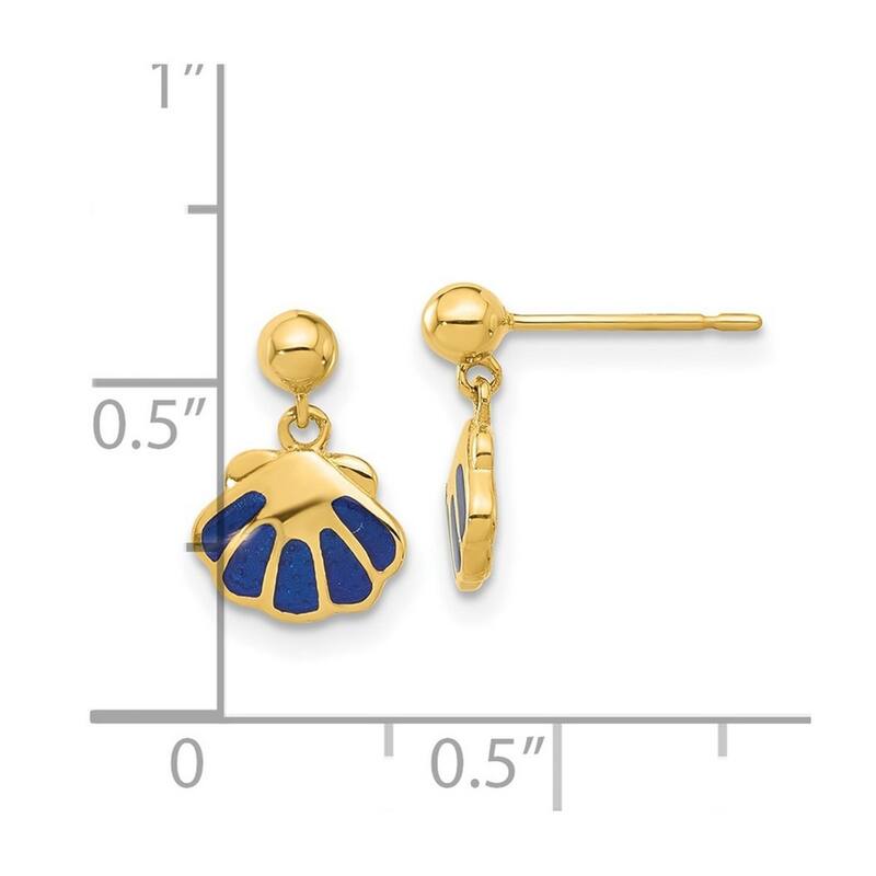 Curata 14k Yellow Gold Polished Blue Enameled Shell Post Guardian Angel Earrings - 11.3x8mm