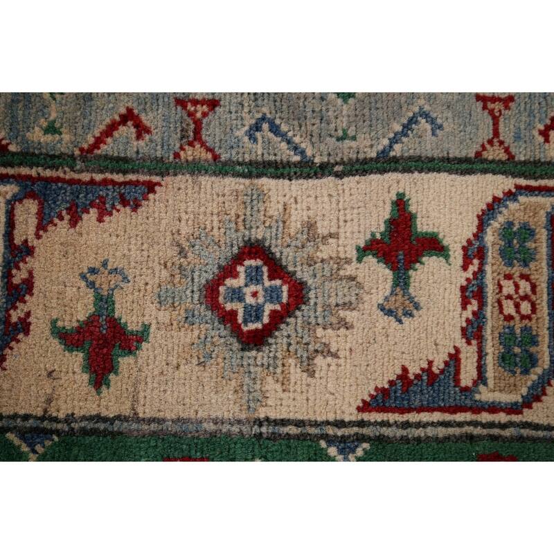 Geometric Red Kazak Area Rug Hand-Knotted Oriental Wool Carpet - 5'0" x 6'3"