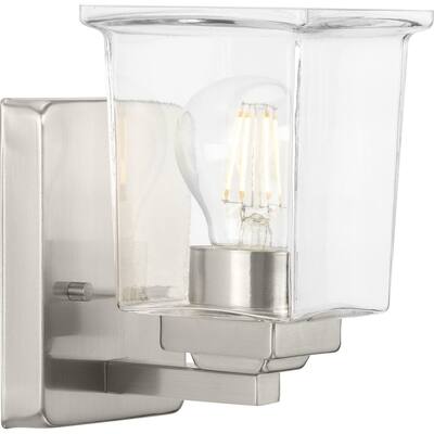 Gilmour Collection One-Light Brushed Nickel Clear Glass Vanity Light - 4.5 in x 5.5 in x 7 in