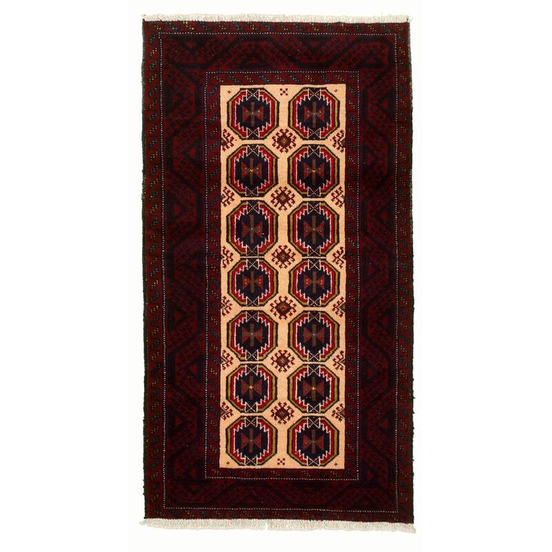 Hand-knotted Rizbaft Red Wool Rug - 3'1" x 6'2"/3'1 x 6'2