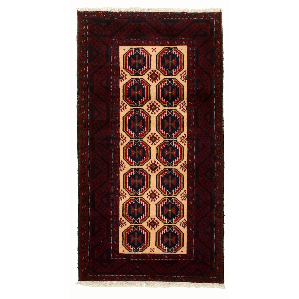 Hand-knotted Rizbaft Red Wool Rug - 3'1" x 6'2"/3'1 x 6'2