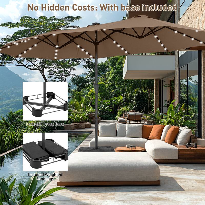 Autlaycil 15 ft Patio Umbrella with Base & 48 LED lights for Outdoor Umbrella