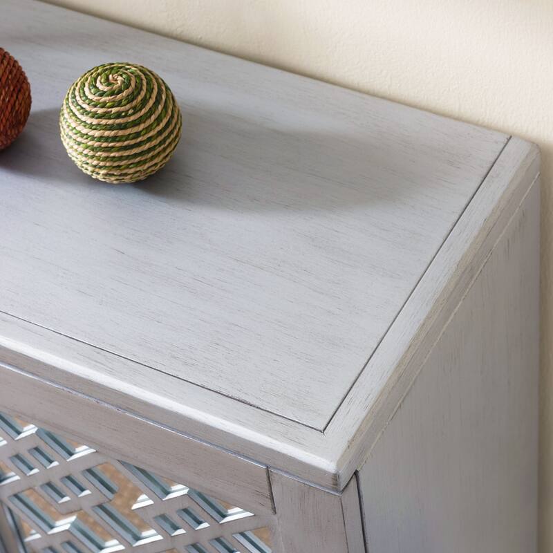 Mirrored Diamond Filigree X Base Adjustable Shelf Entryway Table